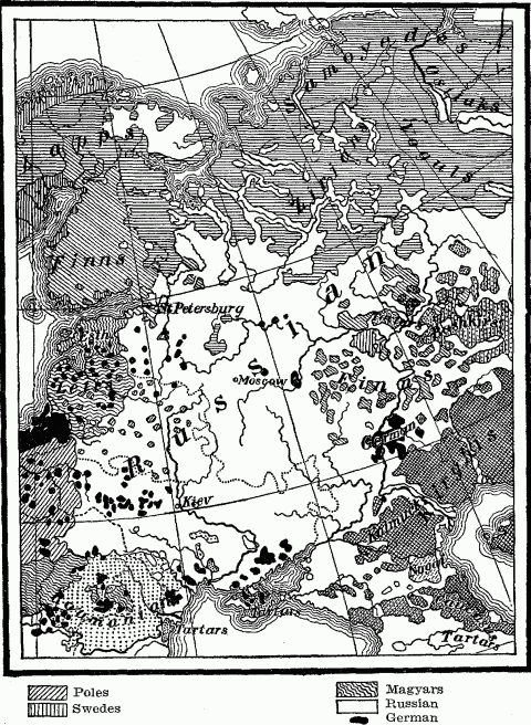 Ethnographical Map Of Russia. MONGOLOID: Kalmucks, Kirghis, Nogai, Tartars, Bashkirs, Voguls, Ostiaks, Samoyedes. ZIRIAN: Mingled Mongoloid and Finnish.