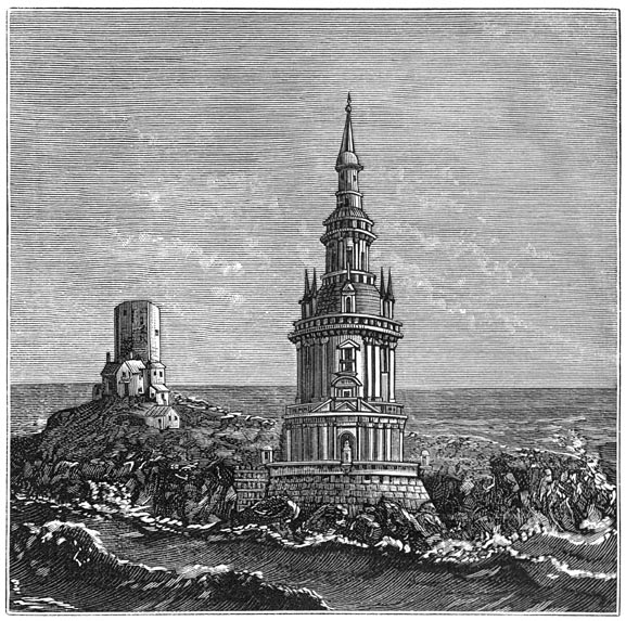 Fig. 108. De vuurtoren van Cordouan en het eiland in de 16de eeuw.