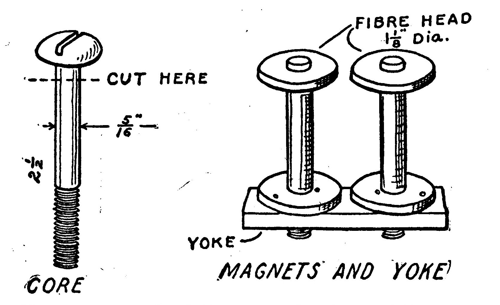 Fig. 119.—Details of the Magnet Spools, and Yoke for an Electric Bell.