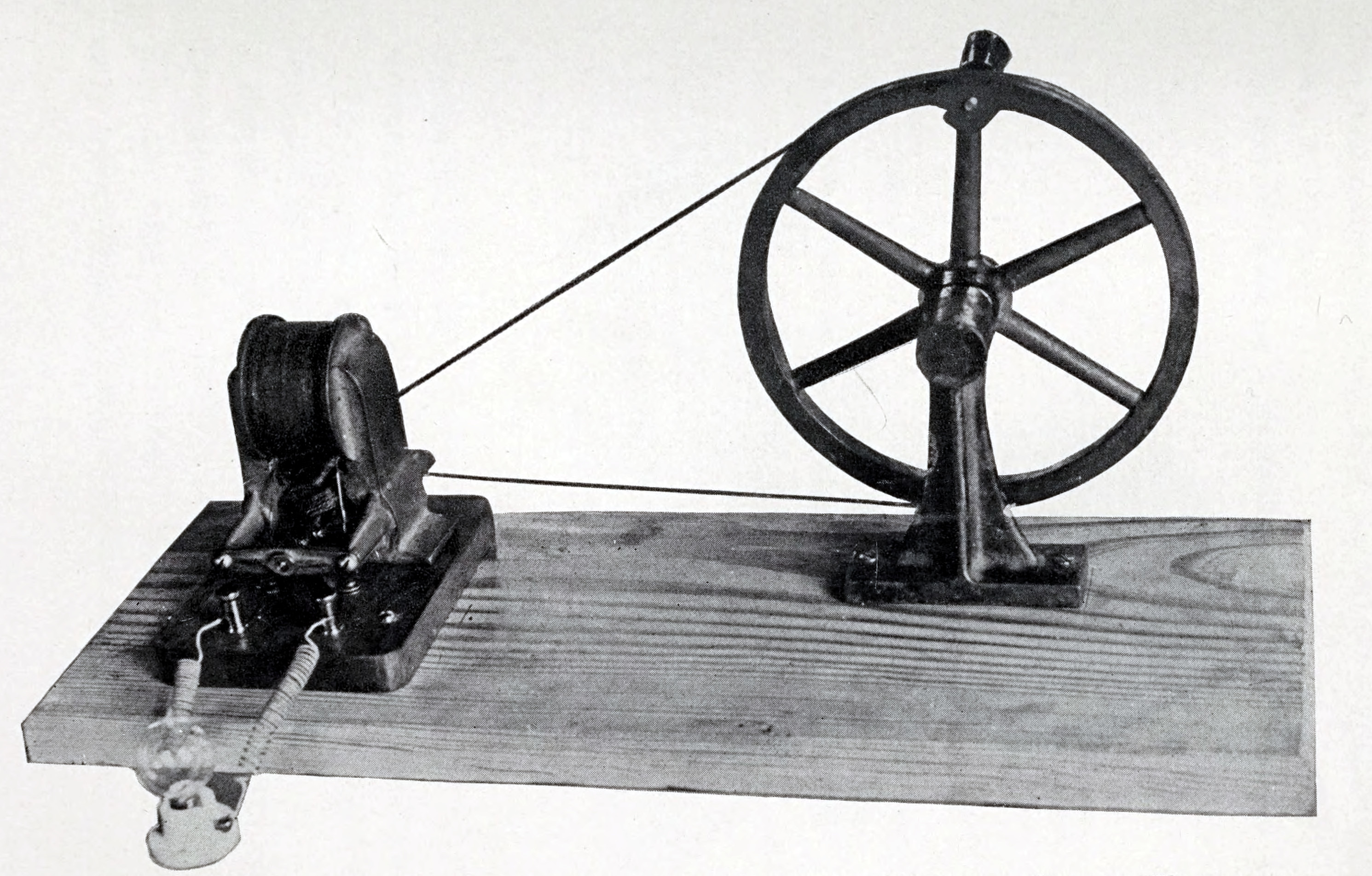THE JUNIOR DYNAMO MOUNTED ON A LONG WOODEN BASE