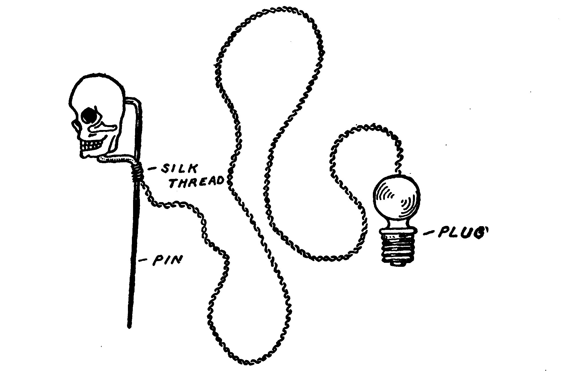 Fig. 302.—The Completed Pin ready to be connected to a Battery by removing the Lamp from a Flashlight and screwing the Plug into its Place.