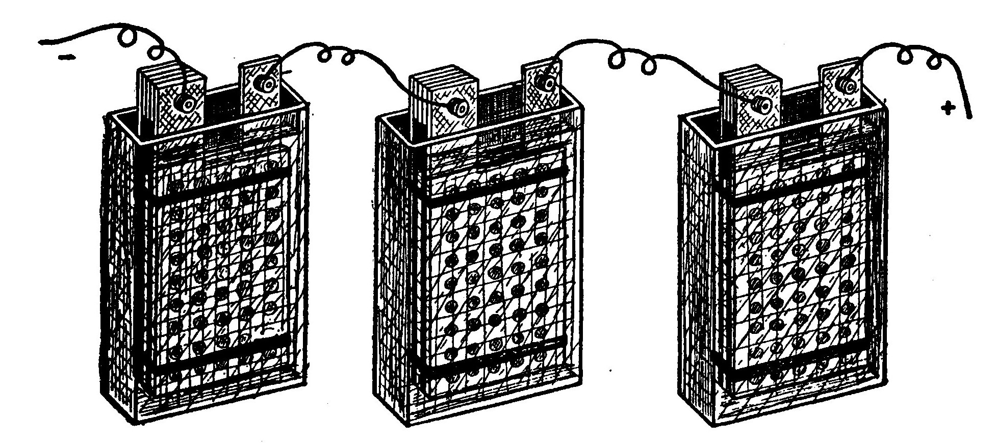 Fig. 74.—A Battery of Home-Made Storage Cells.